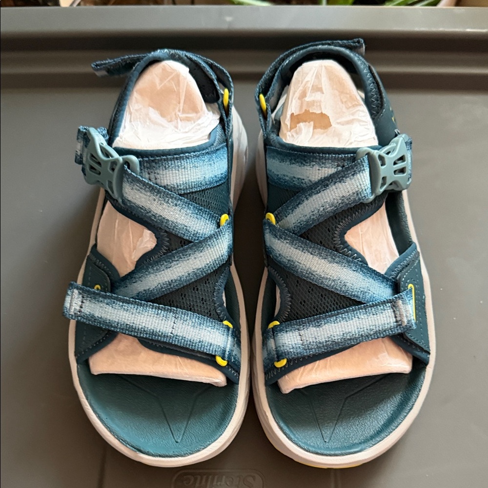 Hoka Teal Blue and gray Platform Sport Sandals 7D